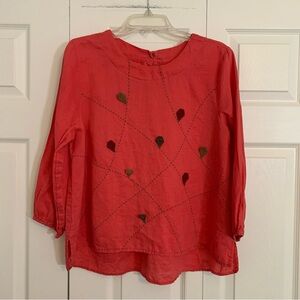 Coral Pink Women's M Blouse Tunic with 3D Fabric Kites and Stitching   M1